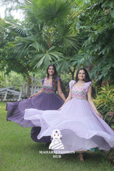 π« Statement Party Gown in Faux Georgette | Multithreaded Sequin Work